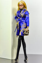 BASIC | Fashion Royalty 6.0 Doll Coat – Royal Blue & Gold Brocade Wrap Coat with Belt, Statement Outerwear for B@rbie & FR Dolls