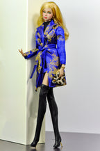 BASIC | Fashion Royalty 6.0 Doll Coat – Royal Blue & Gold Brocade Wrap Coat with Belt, Statement Outerwear for B@rbie & FR Dolls