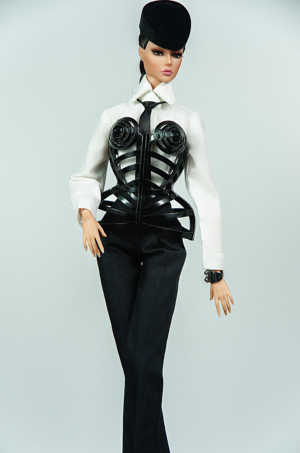 DELUXE | 3D Printed Sculptural Bustier with Tailored Shirt & Pants Set for 12 Inch Fashion Dolls | Collector Couture Outfit