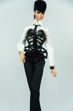 DELUXE | 3D Printed Sculptural Bustier with Tailored Shirt & Pants Set for 12 Inch Fashion Dolls | Collector Couture Outfit