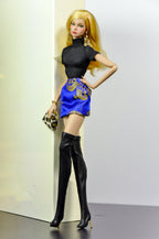 BASIC | Fashion Royalty 6.0 Doll Coat – Royal Blue & Gold Brocade Wrap Coat with Belt, Statement Outerwear for B@rbie & FR Dolls