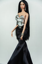 EDEN CHOICE | Lorys Silver Serpent Corset & Black Silk Gown | Plastiktiara