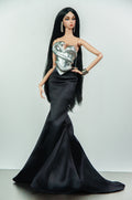 EDEN CHOICE | Lorys Silver Serpent Corset & Black Silk Gown | Plastiktiara