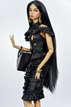 STYLISH WIDOW |. Black Ruffle Mini Dress for Fashion Royalty Doll | Romantic Gothic Style | 1/6 Scale Couture Look