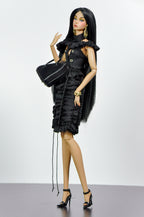 STYLISH WIDOW |. Black Ruffle Mini Dress for Fashion Royalty Doll | Romantic Gothic Style | 1/6 Scale Couture Look