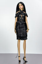 STYLISH WIDOW |. Black Ruffle Mini Dress for Fashion Royalty Doll | Romantic Gothic Style | 1/6 Scale Couture Look