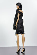 STYLISH WIDOW |. Black Ruffle Mini Dress for Fashion Royalty Doll | Romantic Gothic Style | 1/6 Scale Couture Look