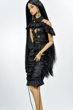 STYLISH WIDOW |. Black Ruffle Mini Dress for Fashion Royalty Doll | Romantic Gothic Style | 1/6 Scale Couture Look