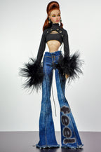 STYLISH WIDOW | Denim Flare Pants Set for Fashion Royalty Doll | Y2K Inspired Outfit | 1/6 Scale Casual Glam