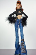STYLISH WIDOW | Denim Flare Pants Set for Fashion Royalty Doll | Y2K Inspired Outfit | 1/6 Scale Casual Glam