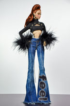 STYLISH WIDOW | Denim Flare Pants Set for Fashion Royalty Doll | Y2K Inspired Outfit | 1/6 Scale Casual Glam