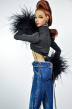 STYLISH WIDOW | Denim Flare Pants Set for Fashion Royalty Doll | Y2K Inspired Outfit | 1/6 Scale Casual Glam