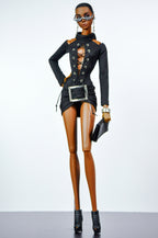 STYLISH WIDOW | Black Lace-Up Mini Dress for Fashion Royalty Doll | Corset Style Outfit | 1/6 Scale Edgy Chic