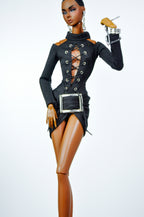STYLISH WIDOW | Black Lace-Up Mini Dress for Fashion Royalty Doll | Corset Style Outfit | 1/6 Scale Edgy Chic