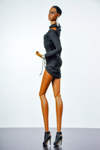 STYLISH WIDOW | Black Lace-Up Mini Dress for Fashion Royalty Doll | Corset Style Outfit | 1/6 Scale Edgy Chic
