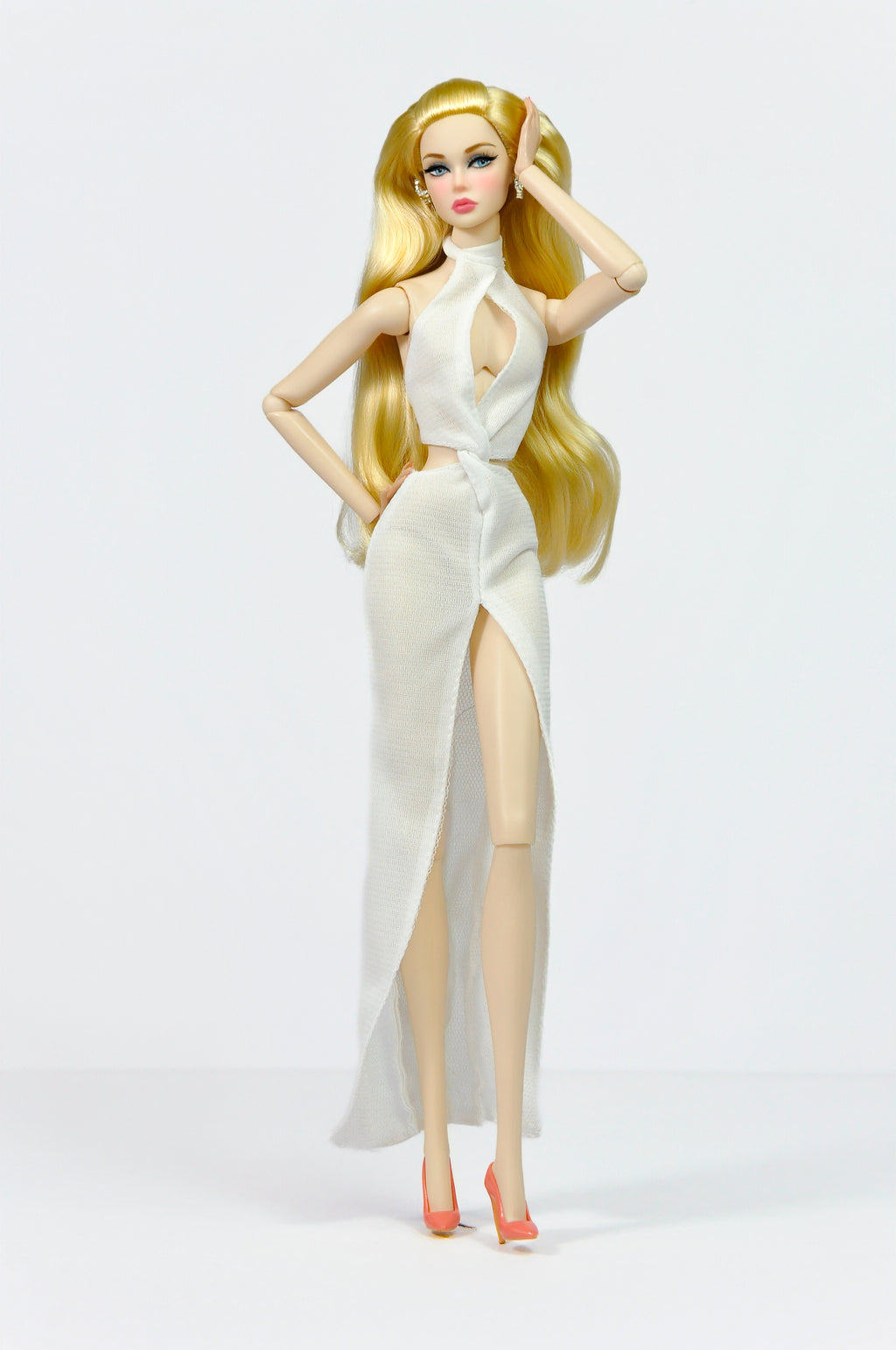 AURA  | White cut-out cocktail dress for 1/6 Scale High Fashion Doll Clothes