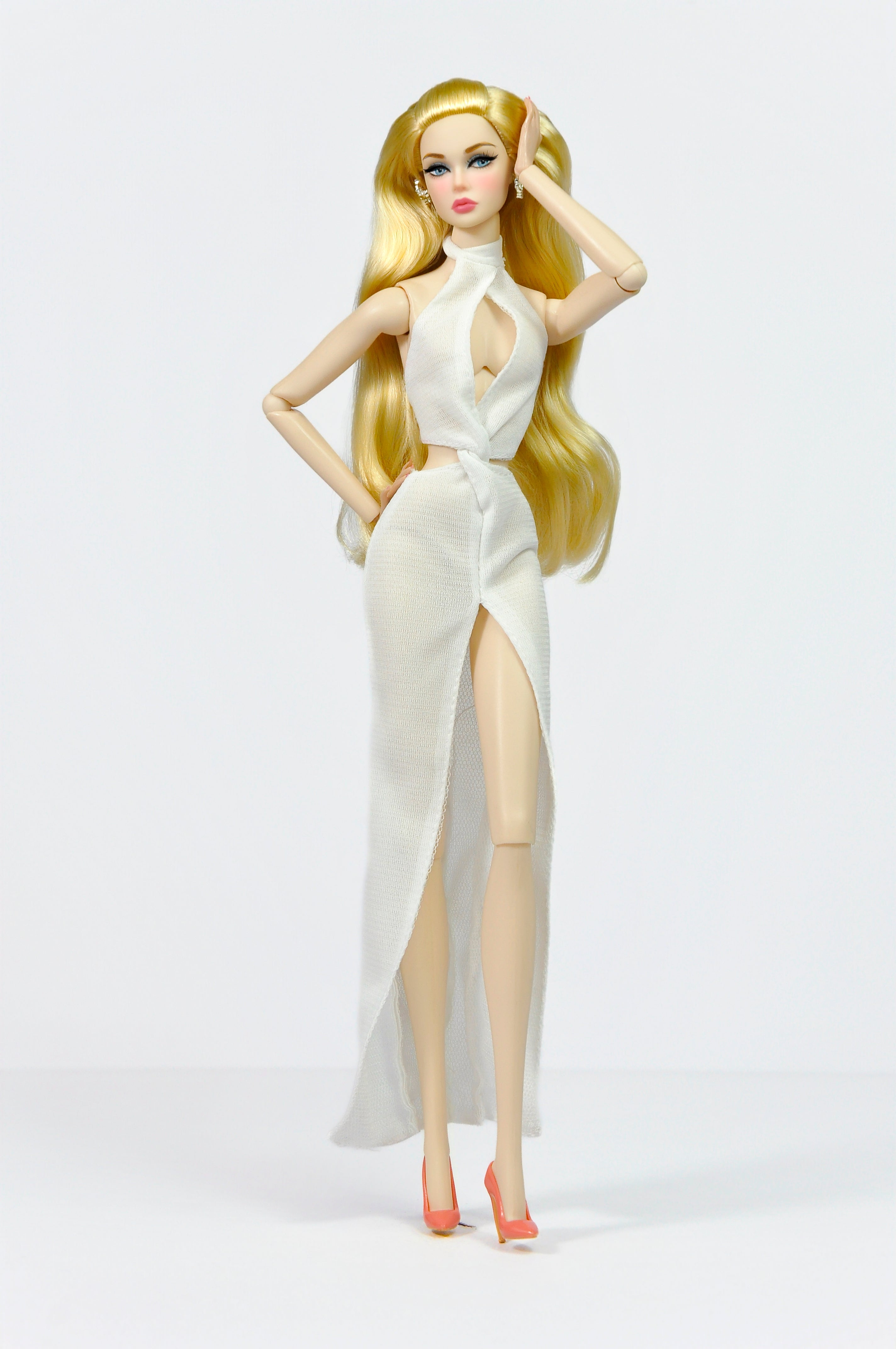 AURA  | White cut-out cocktail dress for 1/6 Scale High Fashion Doll Clothes