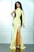 .ORDINARY GIRL  | Yellow Asymmetrical Evening Gown | Fashion Royalty Doll Clothes | Handmade 1/6 Scale Gown | Plastiktiara
