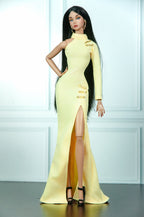 .ORDINARY GIRL  | Yellow Asymmetrical Evening Gown | Fashion Royalty Doll Clothes | Handmade 1/6 Scale Gown | Plastiktiara