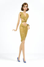 Gold One-Shoulder Twist Dress for Fashion Royalty | FR2 NuFace Doll Clothes | Metallic Gold 1/6 Scale Outfit