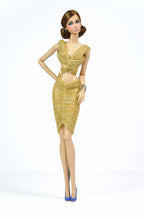 Gold One-Shoulder Twist Dress for Fashion Royalty | FR2 NuFace Doll Clothes | Metallic Gold 1/6 Scale Outfit