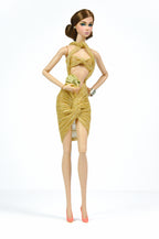 Gold One-Shoulder Twist Dress for Fashion Royalty | FR2 NuFace Doll Clothes | Metallic Gold 1/6 Scale Outfit