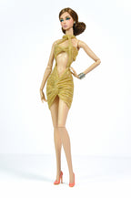 Gold Cut-Out Twist Dress for| 1/6 Scale Doll Clothes | Golden Knot Dress