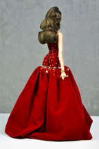 OOAK | Crimson Regal – Red Velvet Ball Gown with Crystal Embellished Bodice | 1/6 Scale Fashion Royalty Doll Outfit | PlastikTiara