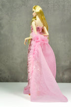 OOAK | Rosy Starlet – Pink Sequin Mermaid Gown with Tulle Ruffle Train | Fashion Royalty Doll Clothes | PlastikTiara