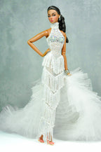 HAUTE | Royalty Aesthestic | White Fringed Gown for Fashion Royalty Doll Clothes - 12-inch Scale