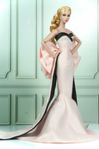 HAUTE |. Fashion Royalty Doll Pink Satin Mermaid Gown with Oversized Bow Train | 12 Inch Doll Couture Dress