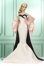 HAUTE |. Fashion Royalty Doll Pink Satin Mermaid Gown with Oversized Bow Train | 12 Inch Doll Couture Dress