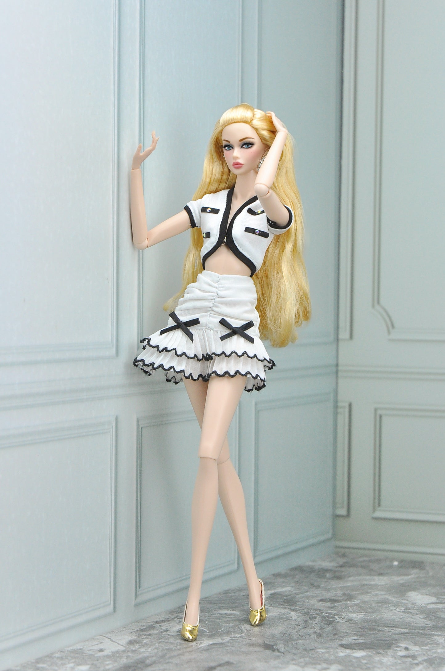 A Girl Next Door - BRUNI | Crop cardian with ruffle skirt and bow embelishment for Fashion Royalty & Poppy Parker doll