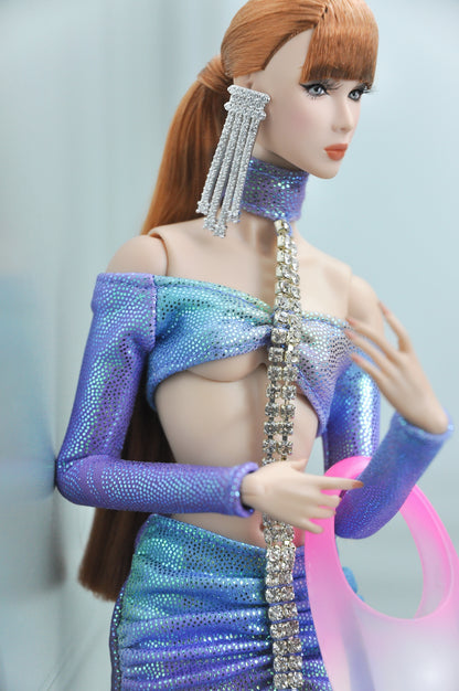 A | SUMMER NEVER ENDS - FASHION ROYALTY doll  - Shimmering jersey body-con cutout outfit with rhinestone embellishment