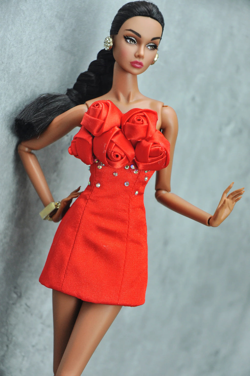 SHIMMERING | Fashion Royalty doll clothes Scarlet Rose Crystal Mini Dress | Plastiktiara