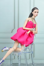 BASIC |. Fashion Royalty Doll Dress – Hot Pink Couture Mini Dress with Chain Straps | 1:6 Scale Doll Clothes | Handmade Collector Fashion