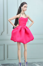 BASIC |. Fashion Royalty Doll Dress – Hot Pink Couture Mini Dress with Chain Straps | 1:6 Scale Doll Clothes | Handmade Collector Fashion