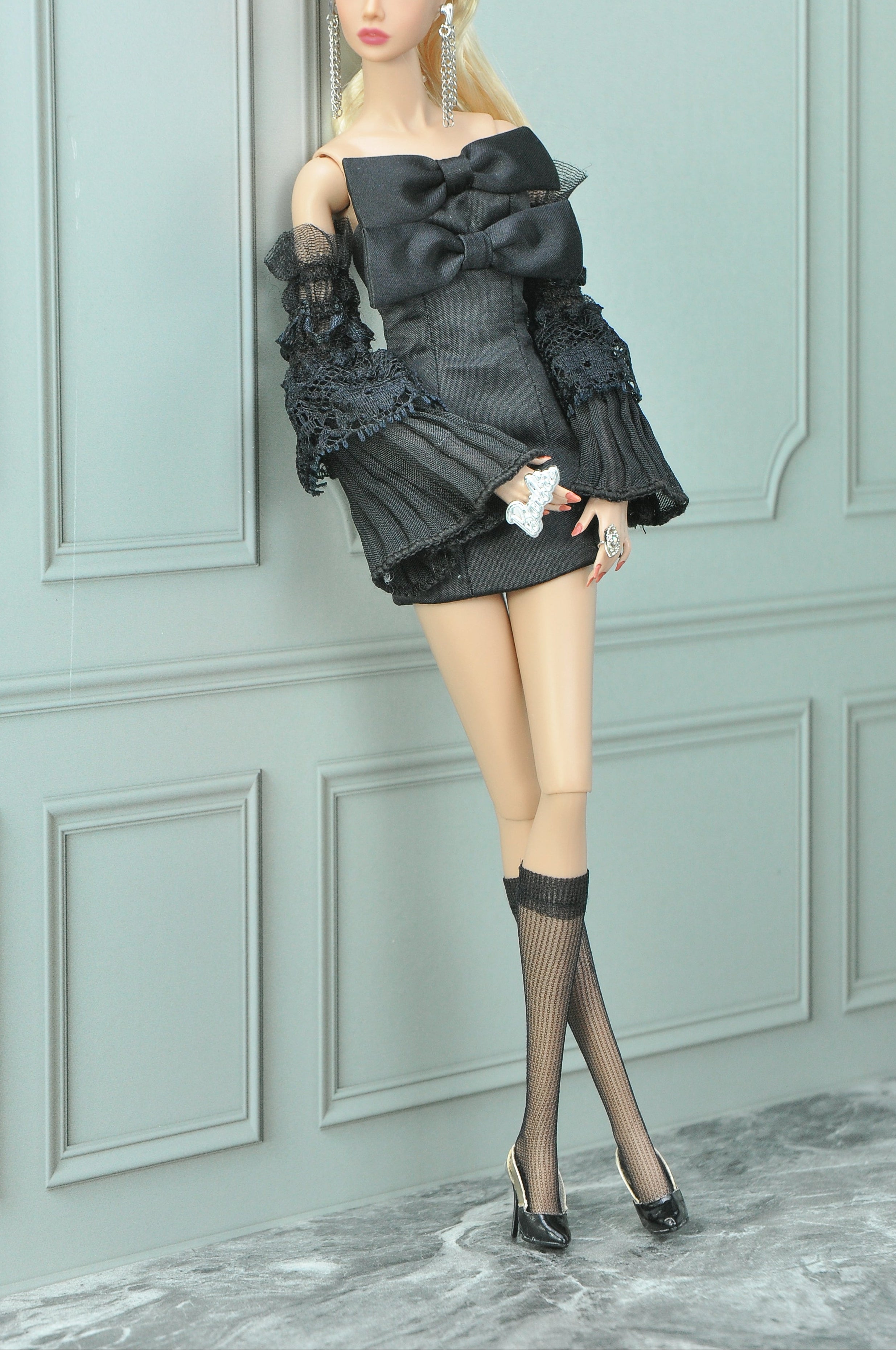 AURA | Midnight Bow Mini Dress — OOAK 1/6 doll clothes Scale Doll Clothes