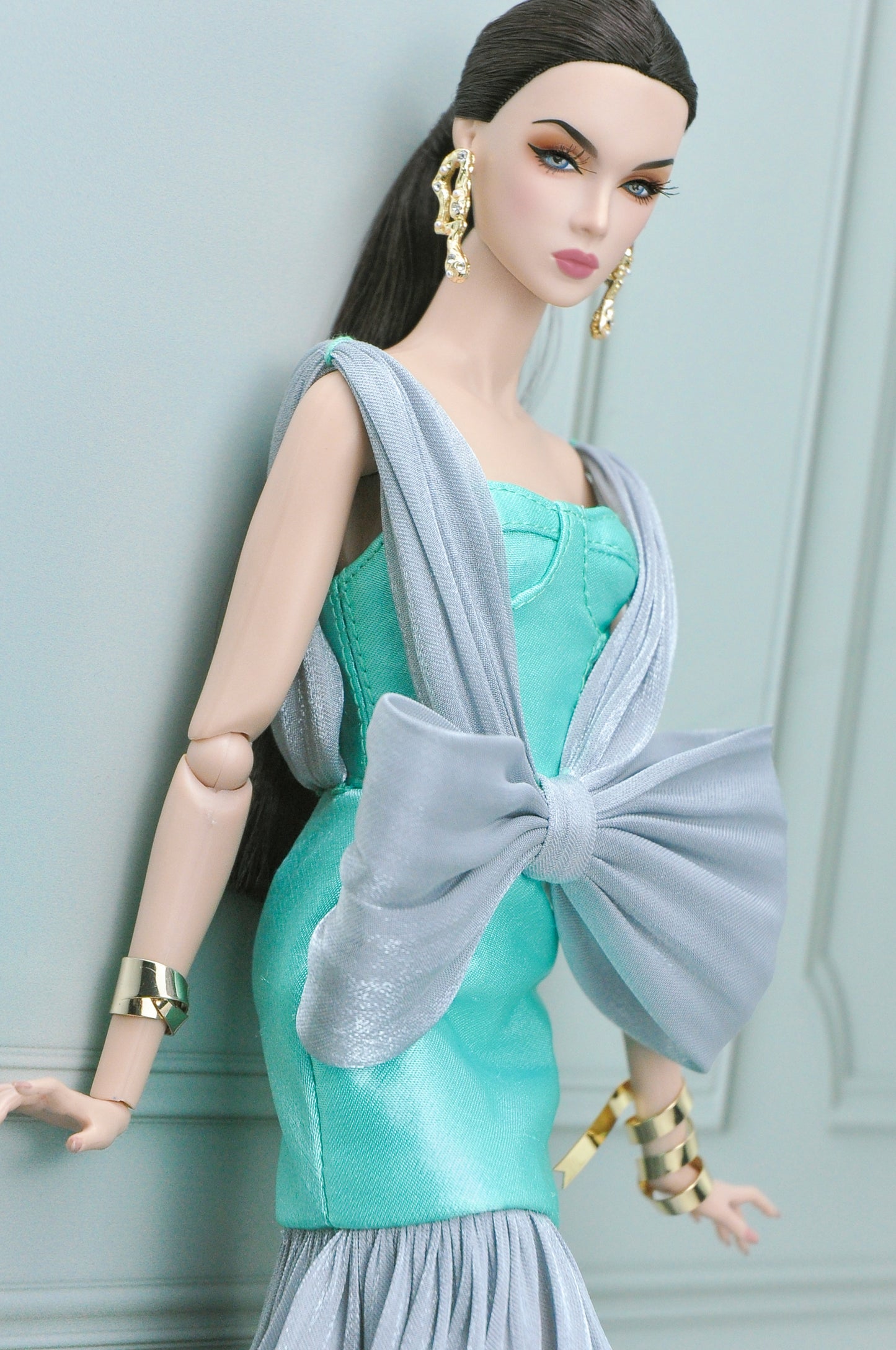 A HAUTE COLLECTION | OOAK gown for Fashion Royalty doll bustier bodice silk chiffon in gray color