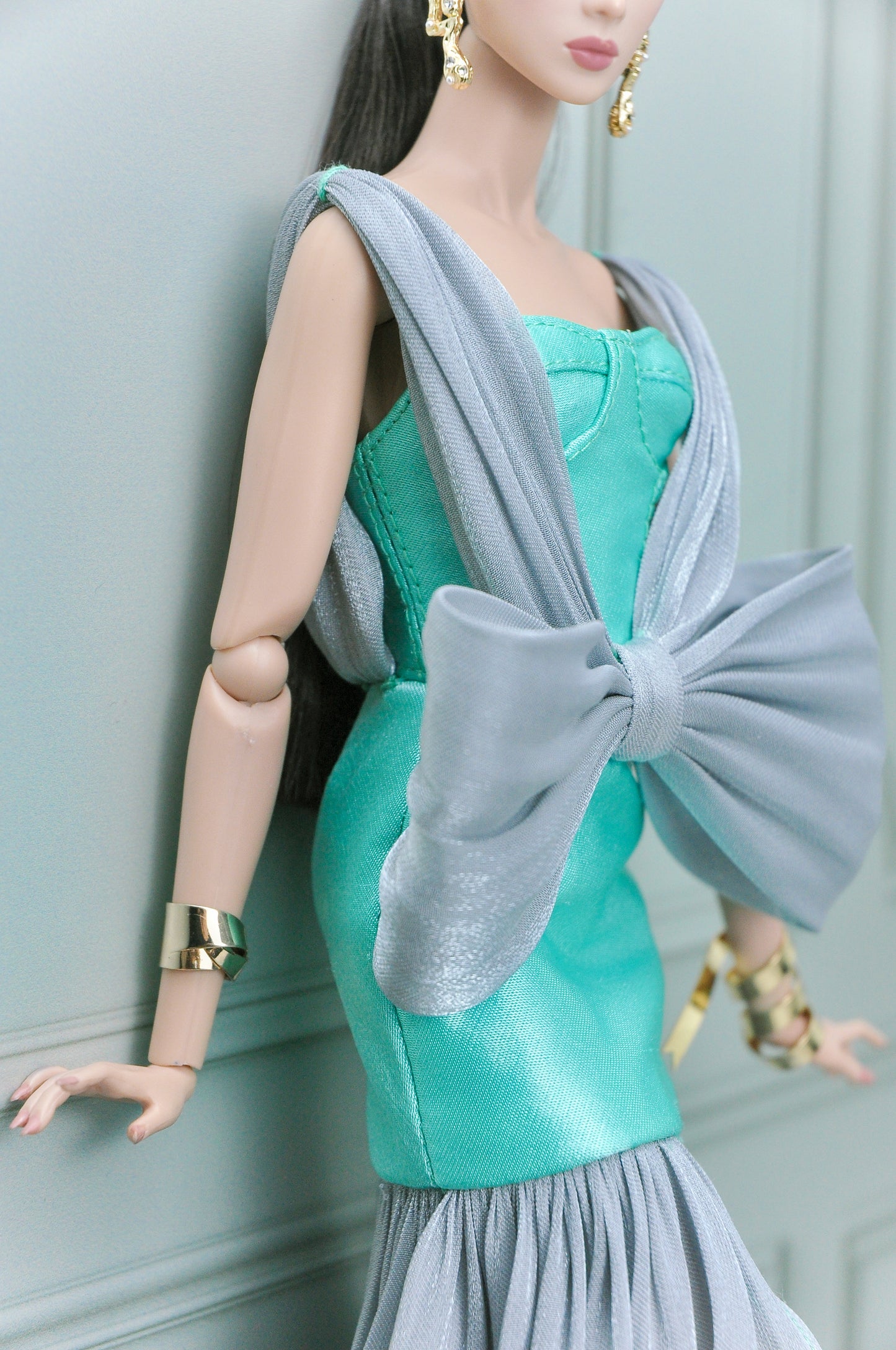 A HAUTE COLLECTION | OOAK gown for Fashion Royalty doll bustier bodice silk chiffon in gray color