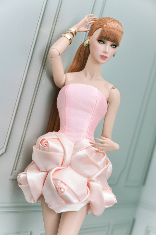 A HAUTE COLLECTION | OOAK gown for Fashion Royalty doll bustier bodice rose fabric manipulation