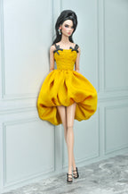 BASIC | Fashion Royalty Doll Dress – Mustard Yellow Bubble Hem Cocktail Dress | Handmade 1:6 Scale Doll Clothes | Fits Fashion Royalty & 1/6 fashion doll