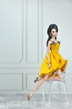 BASIC | Fashion Royalty Doll Dress – Mustard Yellow Bubble Hem Cocktail Dress | Handmade 1:6 Scale Doll Clothes | Fits Fashion Royalty & 1/6 fashion doll
