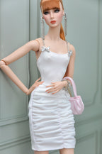 . SHIMMERING | Fashion Royalty doll clothes Crystal Bow White Ruched Mini Dress | Plastiktiara