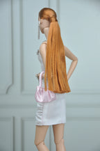 . SHIMMERING | Fashion Royalty doll clothes Crystal Bow White Ruched Mini Dress | Plastiktiara