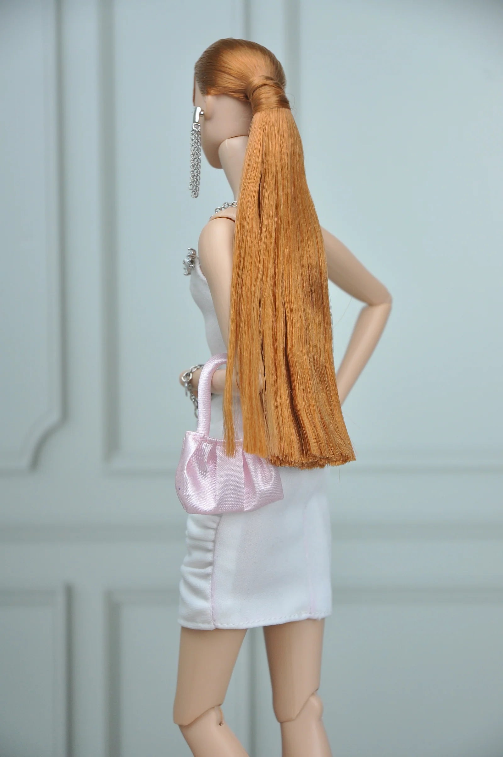 . SHIMMERING | Fashion Royalty doll clothes Crystal Bow White Ruched Mini Dress | Plastiktiara