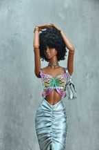 3D PROJECT | Iridescent Butterfly Top & Metallic Draped Skirt |1/6 High Fashion doll clothes