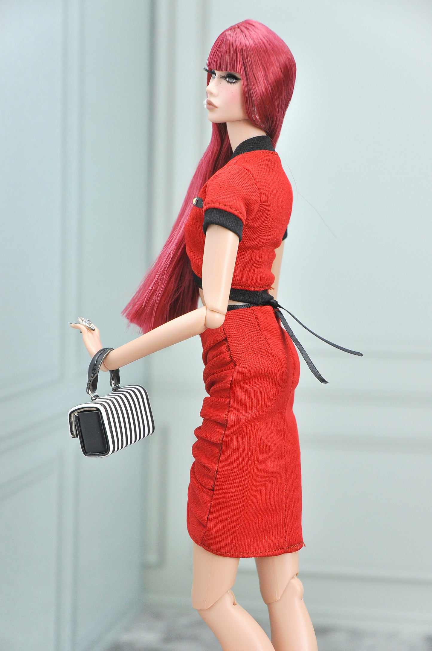 A Girl Next Door - IVY | Crop cardian with faux pockets and matching ruched skirt for Fashion Royalty doll clothes