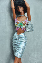 3D PROJECT | Iridescent Butterfly Top & Metallic Draped Skirt |1/6 High Fashion doll clothes