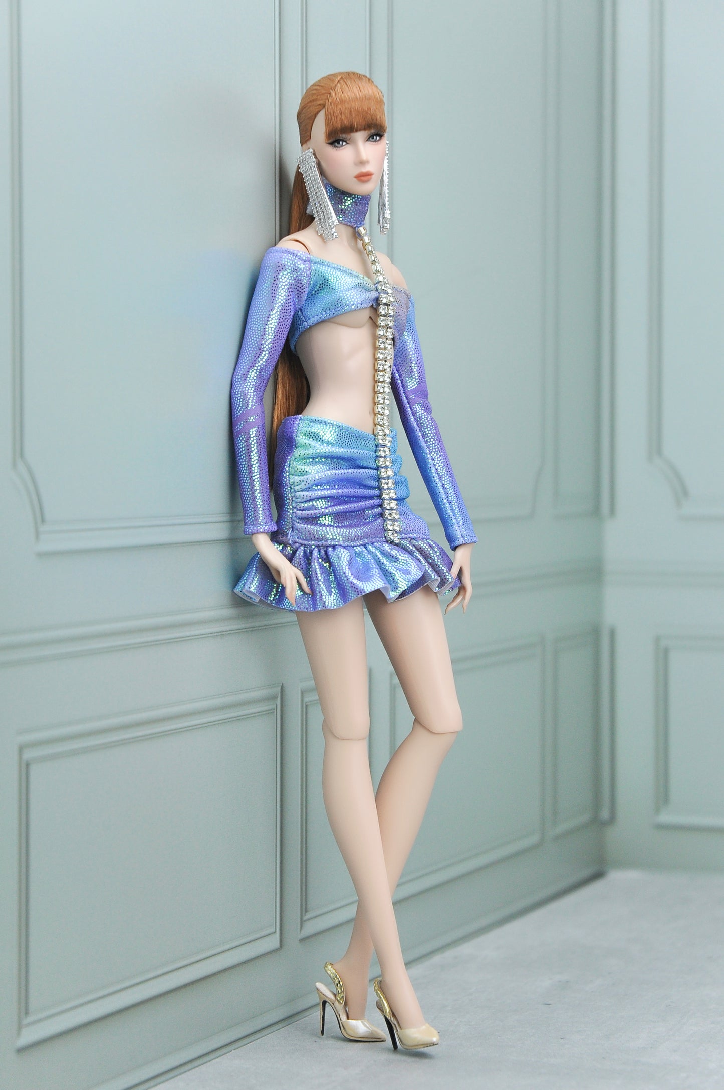 A | SUMMER NEVER ENDS - FASHION ROYALTY doll  - Shimmering jersey body-con cutout outfit with rhinestone embellishment